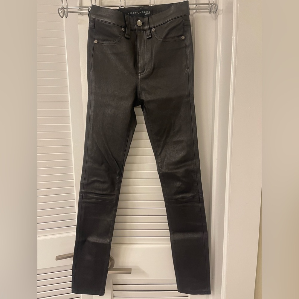 Veronica Beard Kate 10” Skinny Genuine Leather Pants